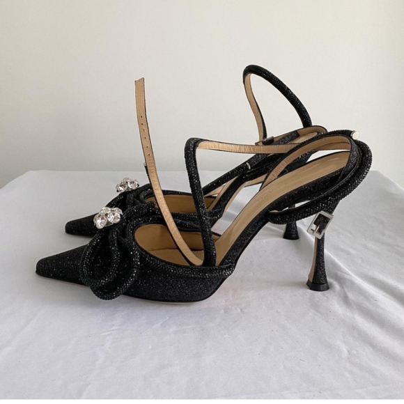 Mach & Mach Glitter Double Crystal Bow Pointed Toe Pump Size 40 - Picture 3 of 4